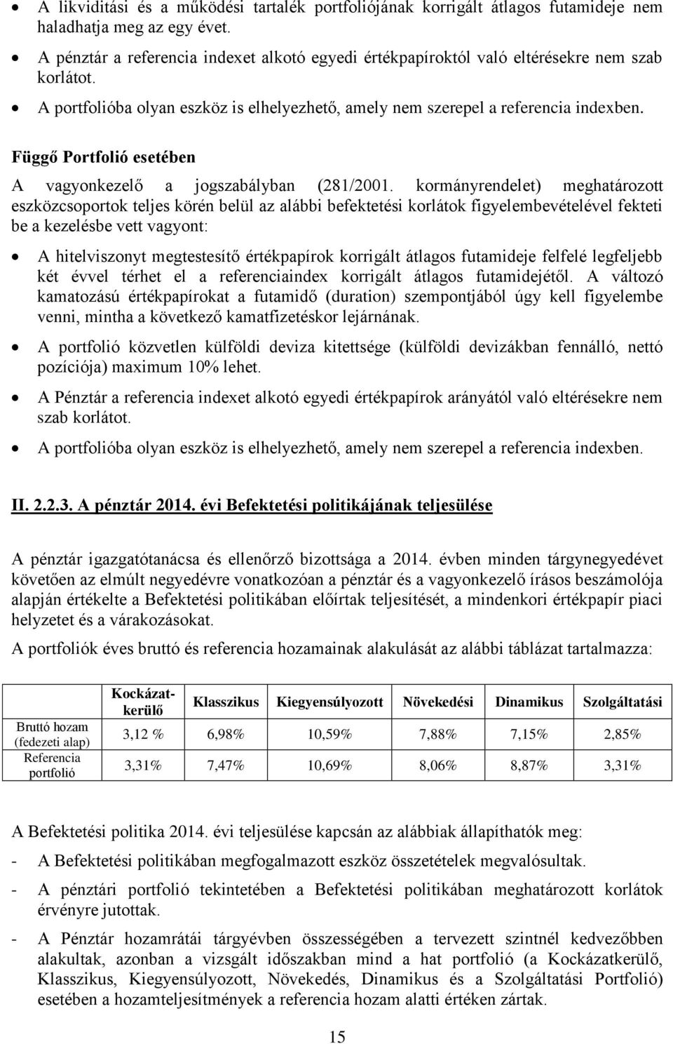 Függő Portfolió esetében A vagyonkezelő a jogszabályban (281/2001.