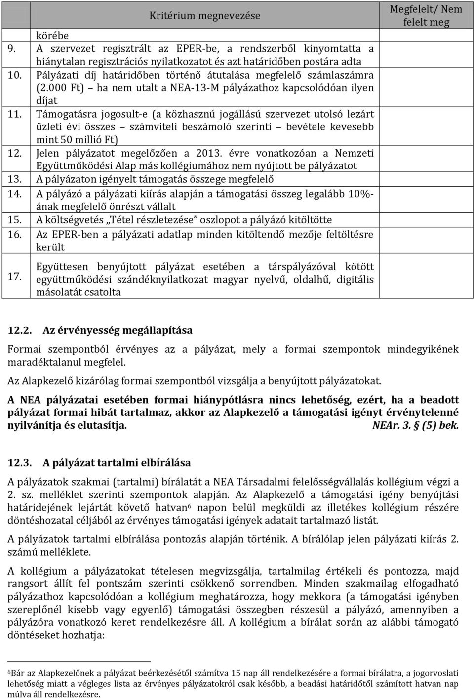 Támogatásra jogosult-e (a közhasznú jogállású szervezet utolsó lezárt üzleti évi összes számviteli beszámoló szerinti bevétele kevesebb mint 50 millió Ft) 12. Jelen pályázatot megelőzően a 2013.