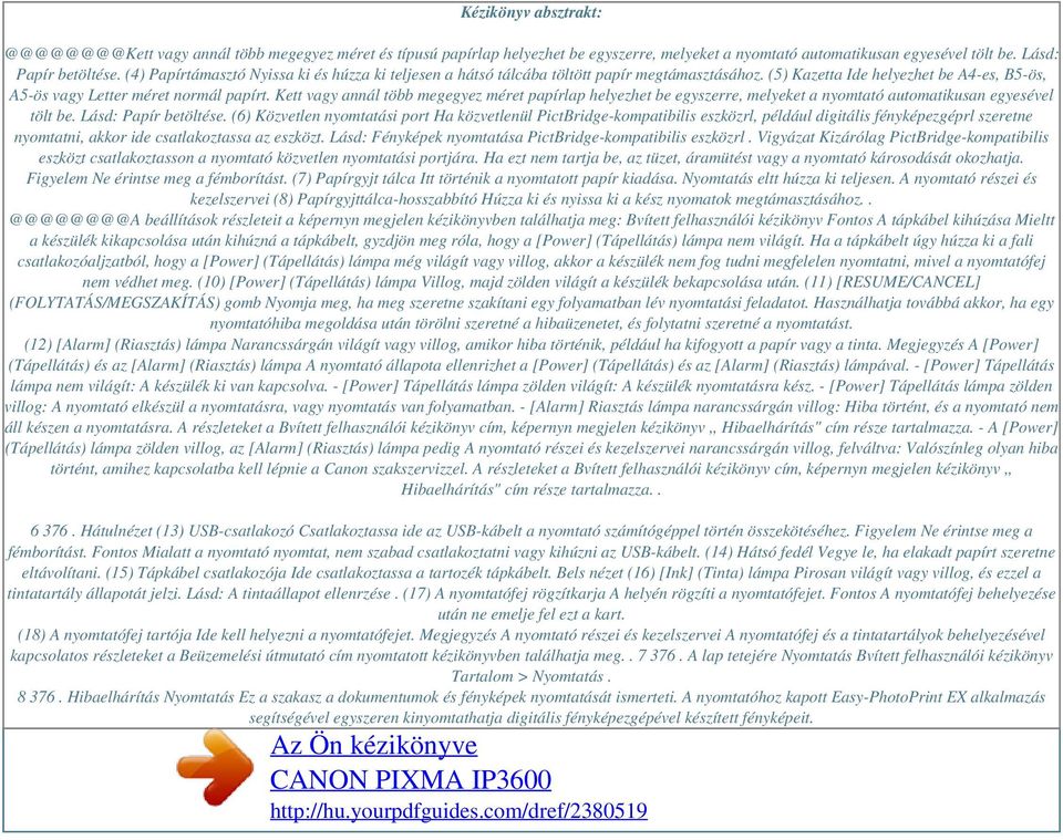 Az Ön kézikönyve CANON PIXMA IP PDF Ingyenes letöltés