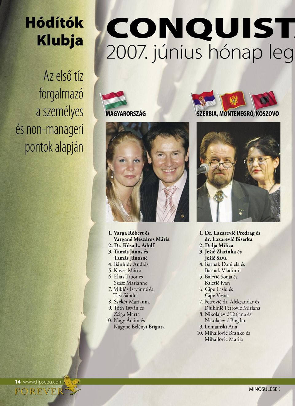 Szekér Marianna 9. Tóth István és Zsiga Márta 10. Nagy Ádám és Nagyné Belényi Brigitta 1. Dr. Lazarević Predrag és dr. Lazarević Biserka 2. Dalja Milica 3. Ješić Zlatinka és Ješić Sava 4.