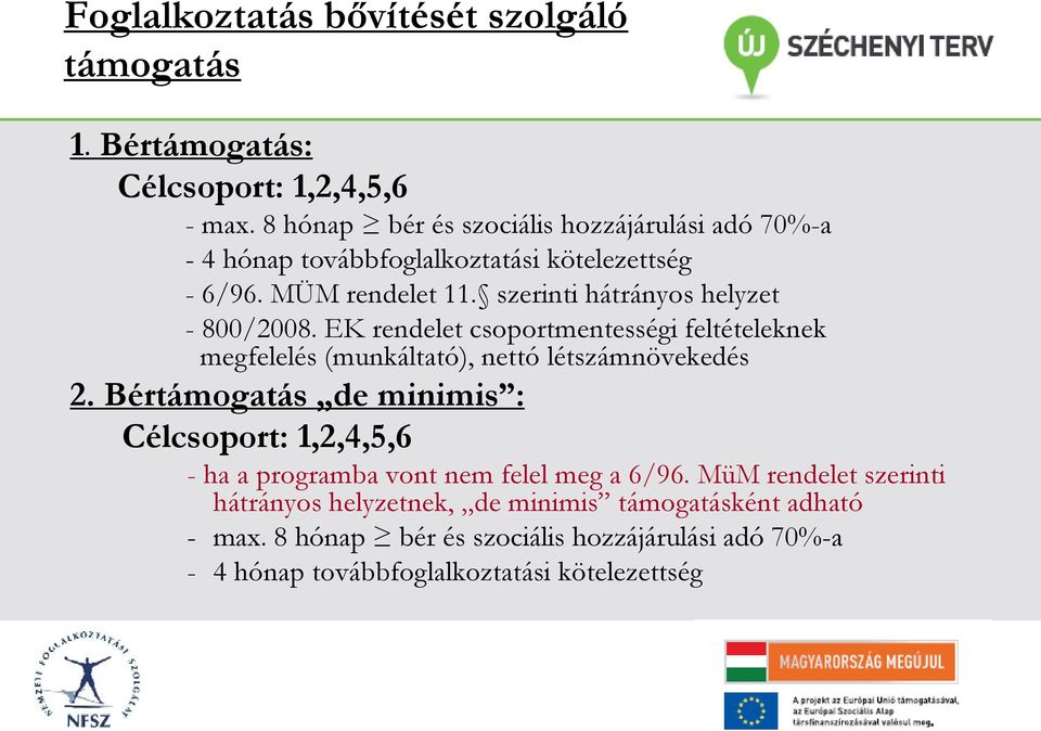 szerinti hátrányos helyzet - 800/2008. EK rendelet csoportmentességi feltételeknek megfelelés (munkáltató), nettó létszámnövekedés 2.