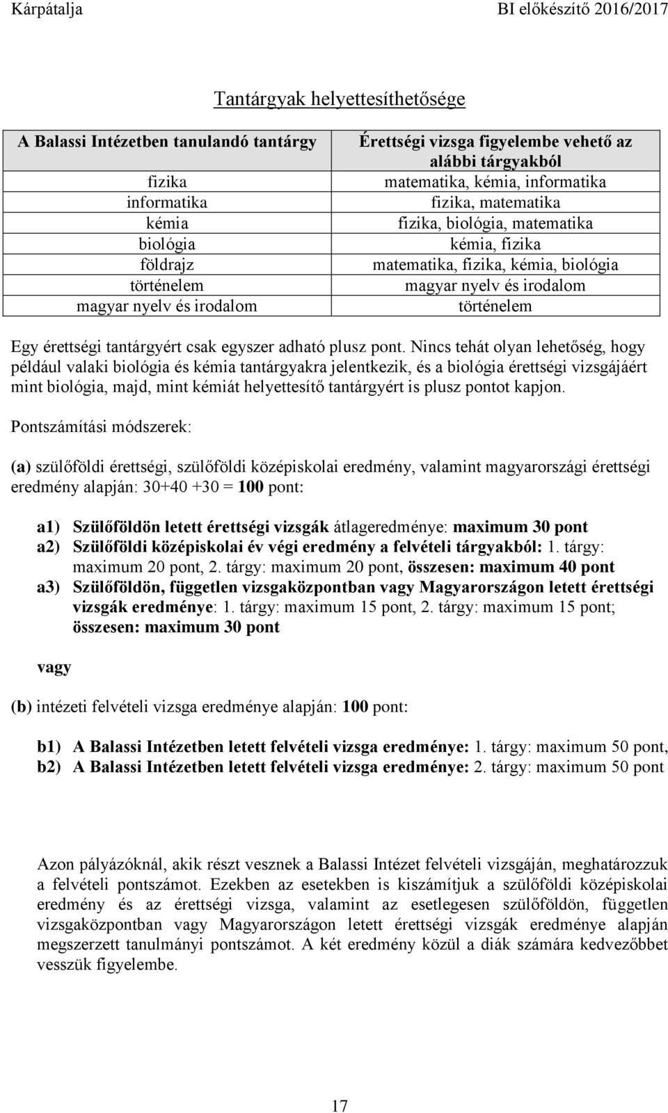 tantárgyért csak egyszer adható plusz pont.