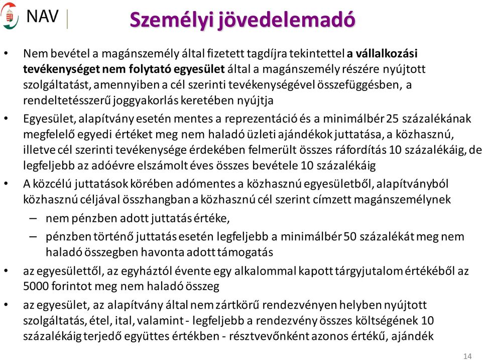 megfelelő egyedi értéket meg nem haladó üzleti ajándékok juttatása, a közhasznú, illetve cél szerinti tevékenysége érdekében felmerült összes ráfordítás 10 százalékáig, de legfeljebb az adóévre