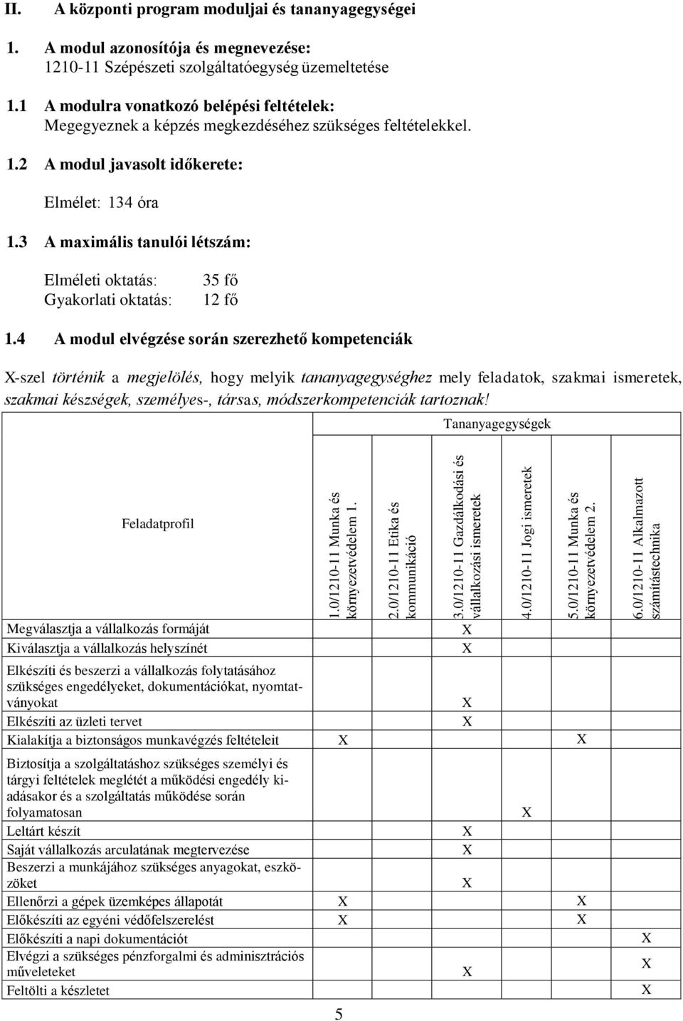 1 A modulra vonatkozó belépési feltételek: Megegyeznek a képzés megkezdéséhez szükséges feltételekkel. 1.2 A modul javasolt időkerete: Elmélet: 134 óra 1.