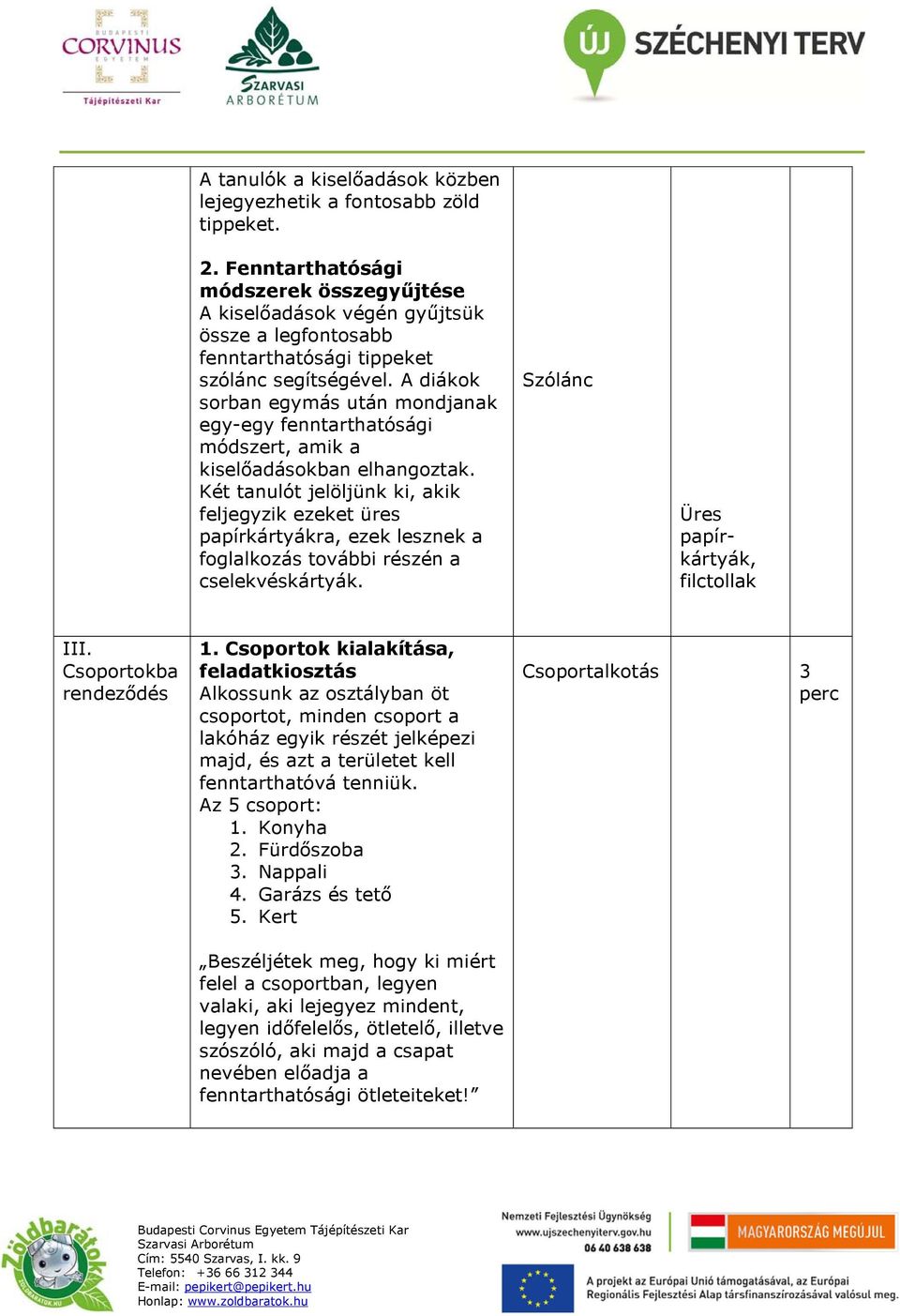 A diákok sorban egymás után mondjanak egy-egy fenntarthatósági módszert, amik a kiselőadásokban elhangoztak.