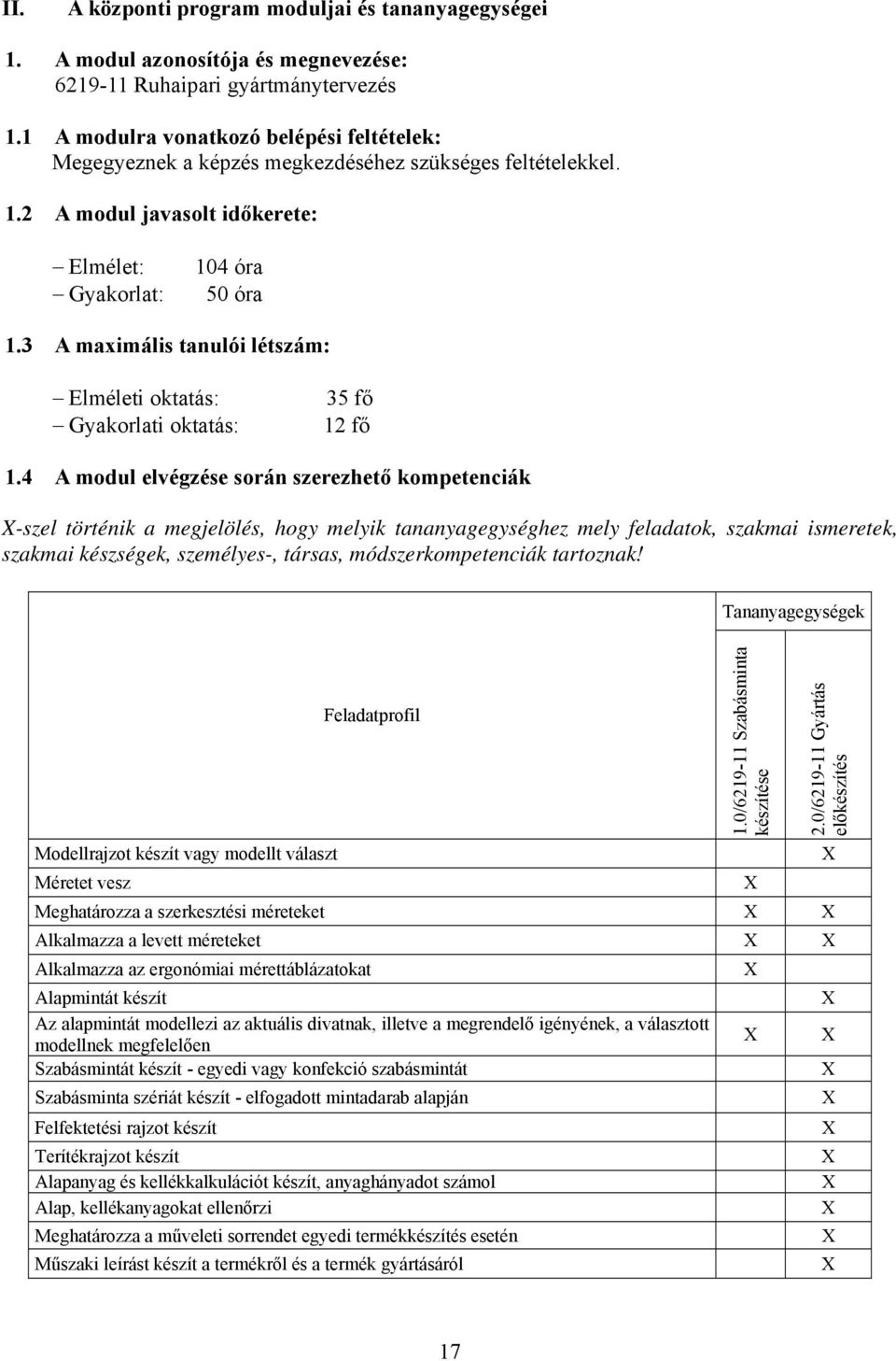 3 A maximális tanulói létszám: Elméleti oktatás: Gyakorlati oktatás: 35 fő 12 fő 1.