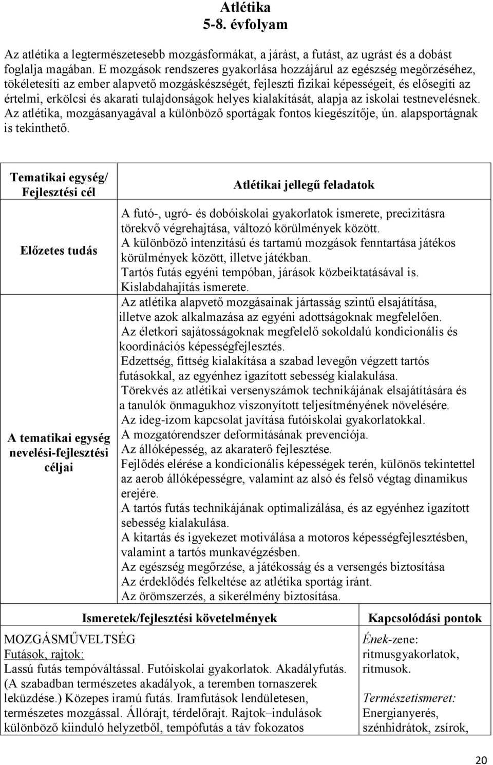 tulajdonságok helyes kialakítását, alapja az iskolai testnevelésnek. Az atlétika, mozgásanyagával a különböző sportágak fontos kiegészítője, ún. alapsportágnak is tekinthető.