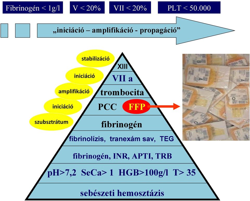 trombocita PCC FFP fibrinogén fibrinolízis, tranexám sav,