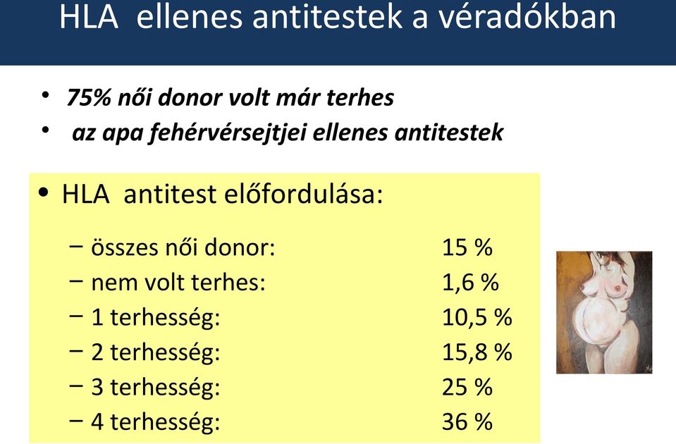 előfordulása: összes női donor: nem volt terhes: 1 terhesség: 2