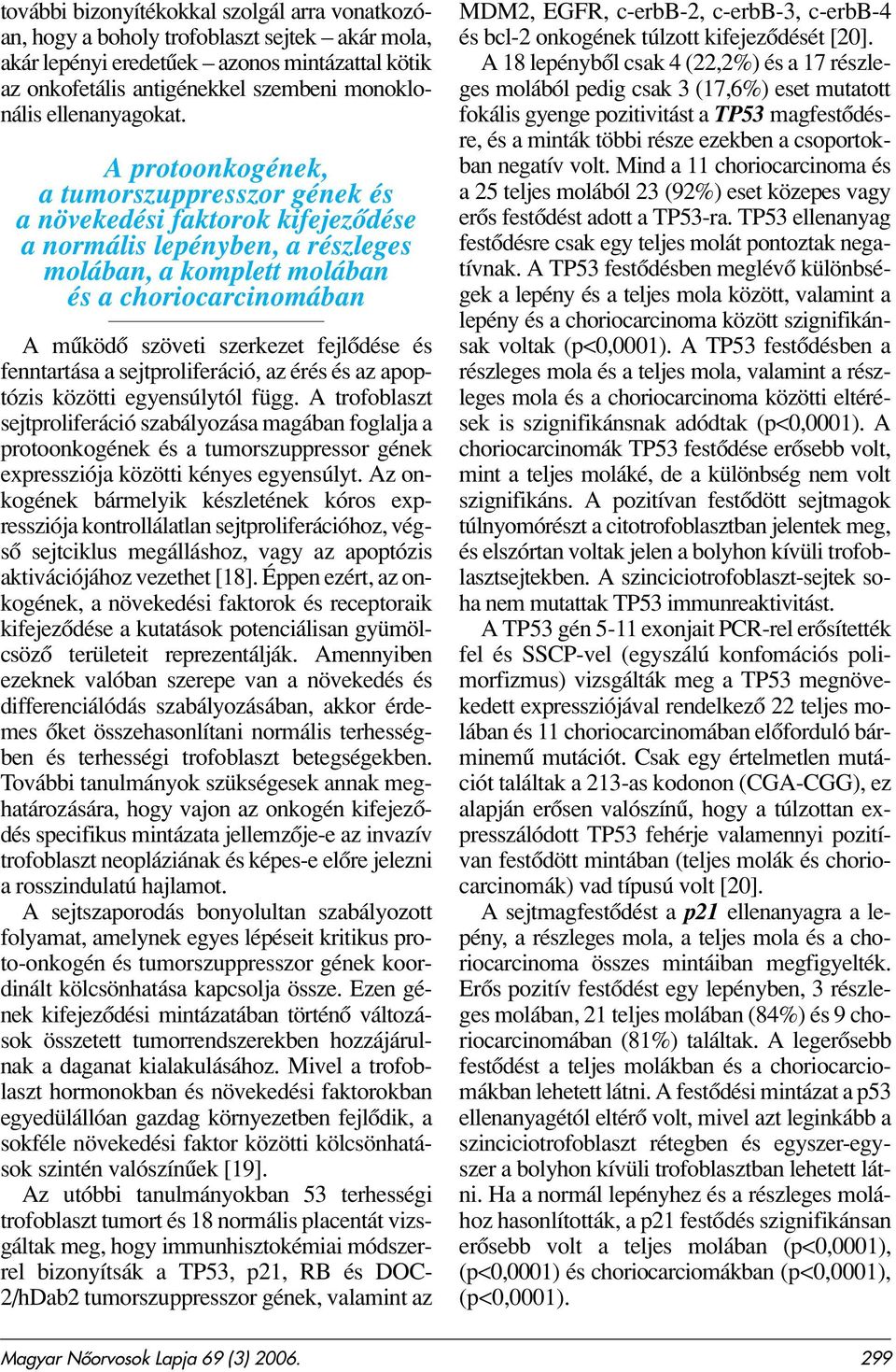 A protoonkogének, a tumorszuppresszor gének és a növekedési faktorok kifejezôdése a normális lepényben, a részleges molában, a komplett molában és a choriocarcinomában A mûködô szöveti szerkezet