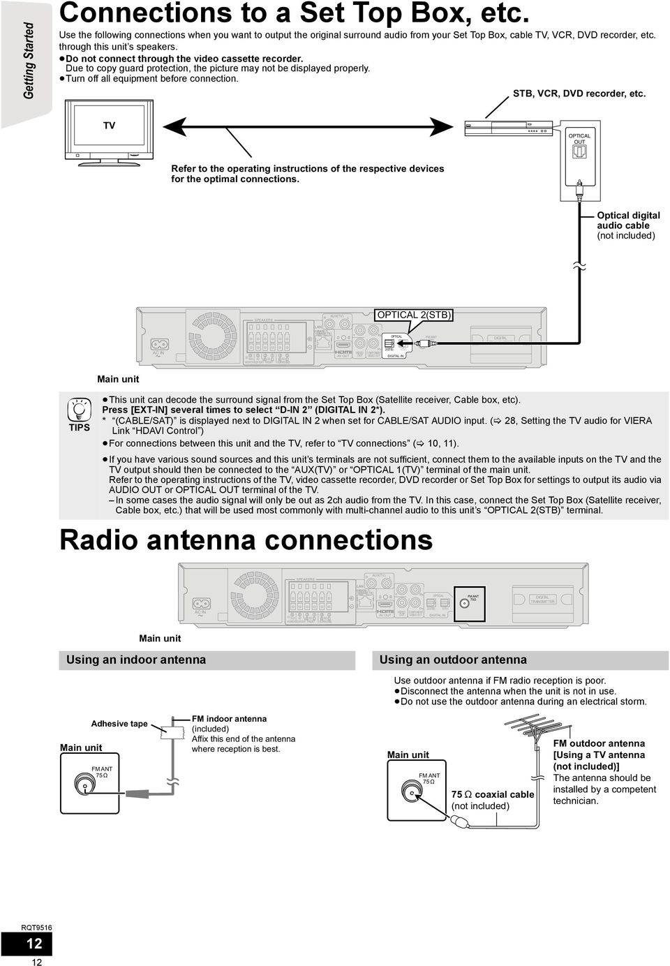 SPEAKERS + - STB, VCR, DVD recorder, etc. TV OPTICAL OUT Refer to the operating instructions of the respective devices for the optimal connections.