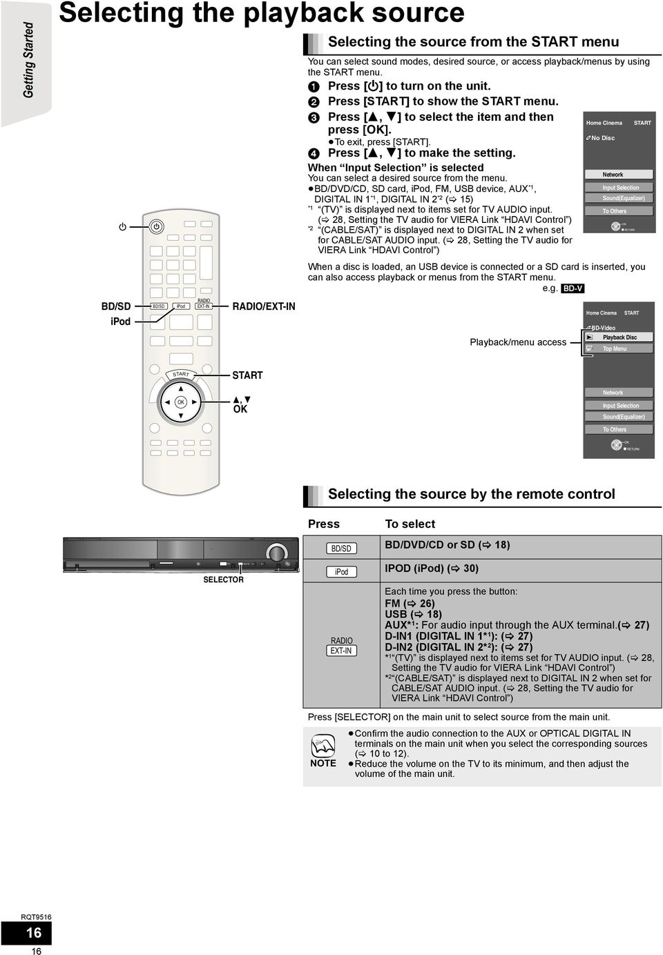 3 Press [3, 4] to select the item and then Home Cinema START press []. No Disc To exit, press [START]. 4 Press [3, 4] to make the setting.