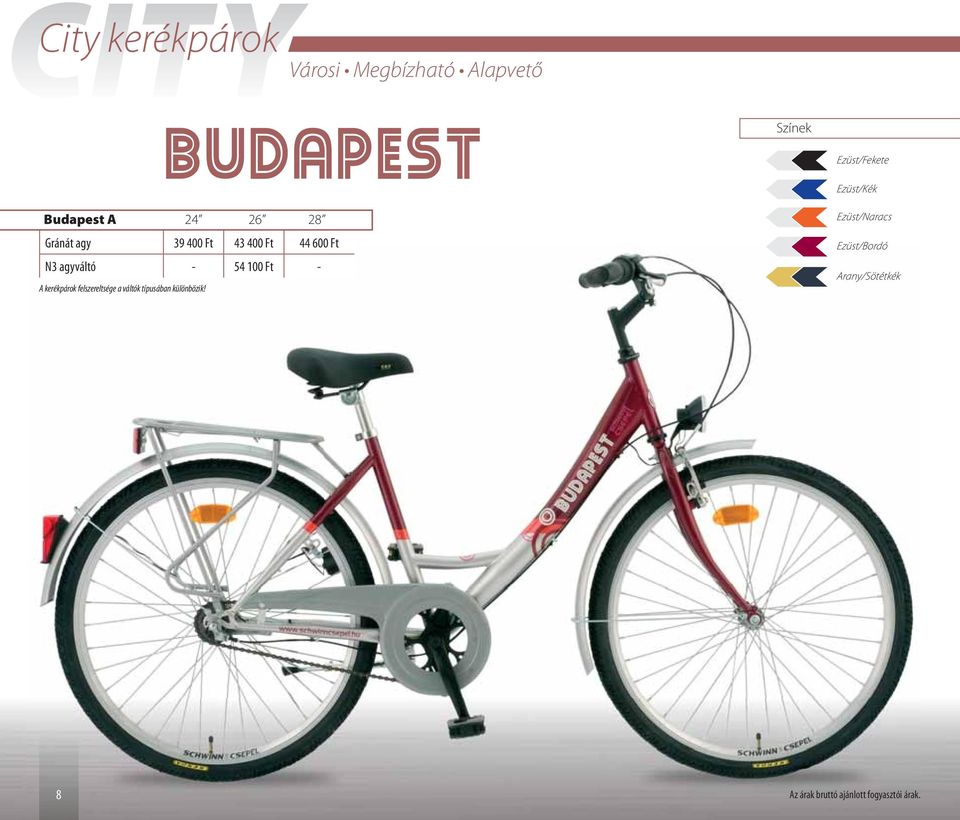 54 100 Ft - A kerékpárok felszereltsége a váltók típusában különbözik!