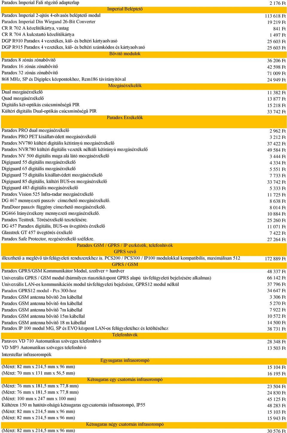 kártyaolvasó Bővítő modulok Paradox 8 zónás zónabővítő 36 206 Ft Paradox 16 zónás zónabővítő 42 598 Ft Paradox Magellán 32 MG-RTX386 zónás zónabővítő rádiós adó-vevő egység, kétirányú eszközökhöz, 71