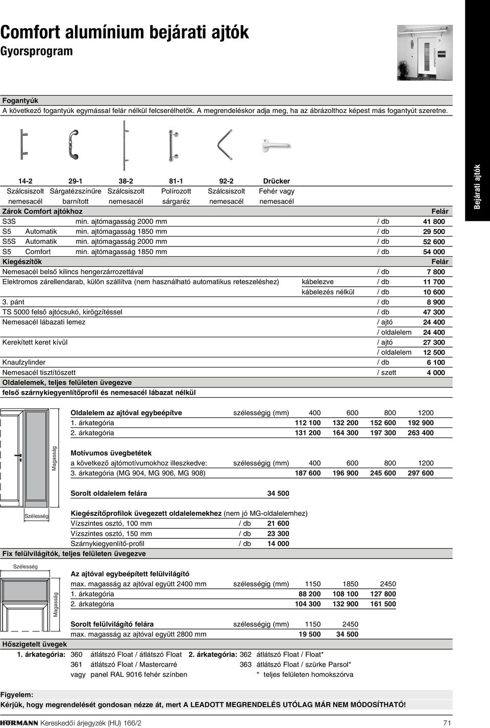ajtómagasság 2000 mm / db S5 Automatik min. ajtómagasság 1850 mm / db S5S Automatik min. ajtómagasság 2000 mm / db S5 Comfort min.