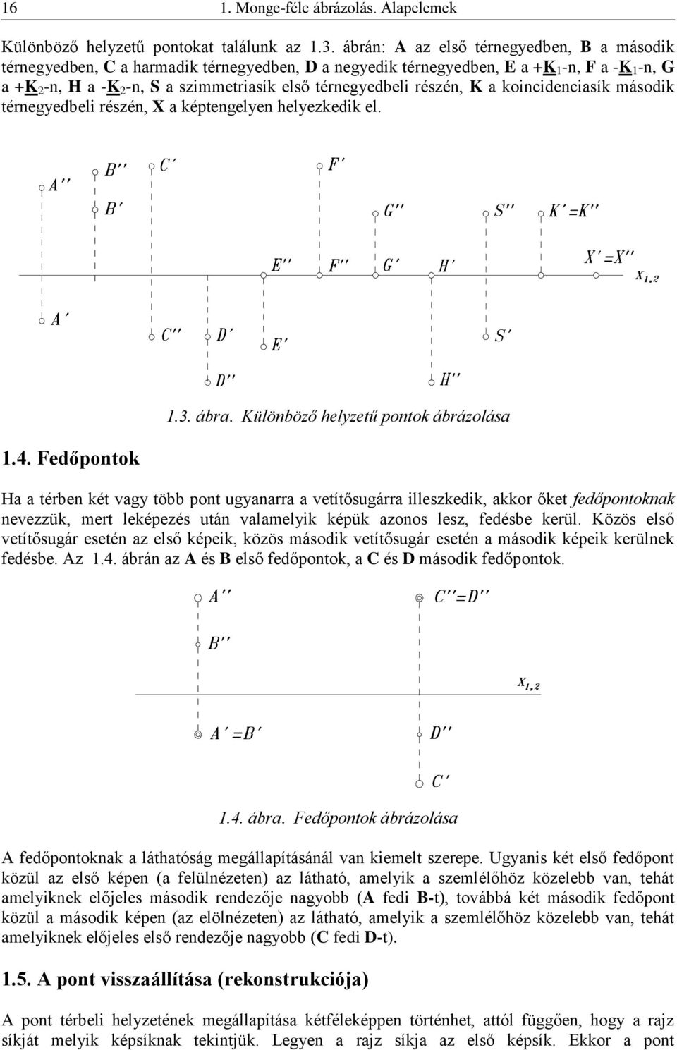 részén, K a koincidenciasík második térnegyedbeli részén, X a képtengelyen helyezkedik el. 1.4. Fedőpontok 1.3. ábra.