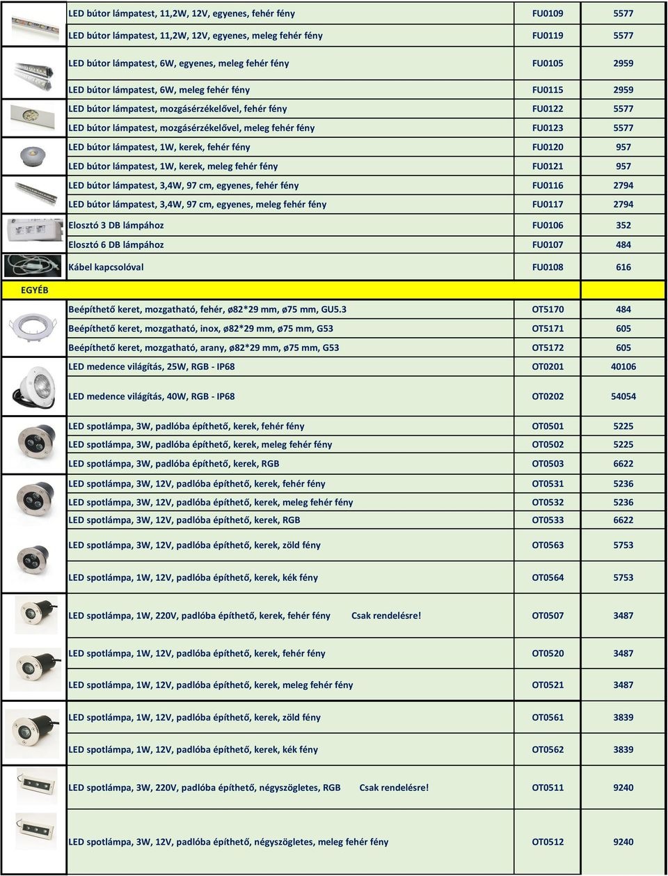 lámpatest, 1W, kerek, fehér fény FU0120 957 LED bútor lámpatest, 1W, kerek, meleg fehér fény FU0121 957 LED bútor lámpatest, 3,4W, 97 cm, egyenes, fehér fény FU0116 2794 LED bútor lámpatest, 3,4W, 97
