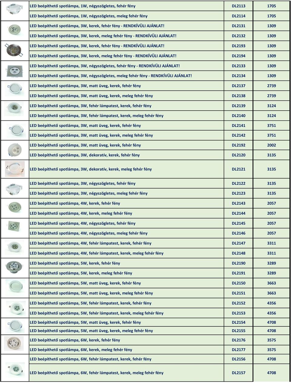 DL2193 1309 LED beépíthető spotlámpa, 3W, kerek, meleg fehér fény - RENDKÍVÜLI AJÁNLAT! DL2194 1309 LED beépíthető spotlámpa, 3W, négyszögletes, fehér fény - RENDKÍVÜLI AJÁNLAT!