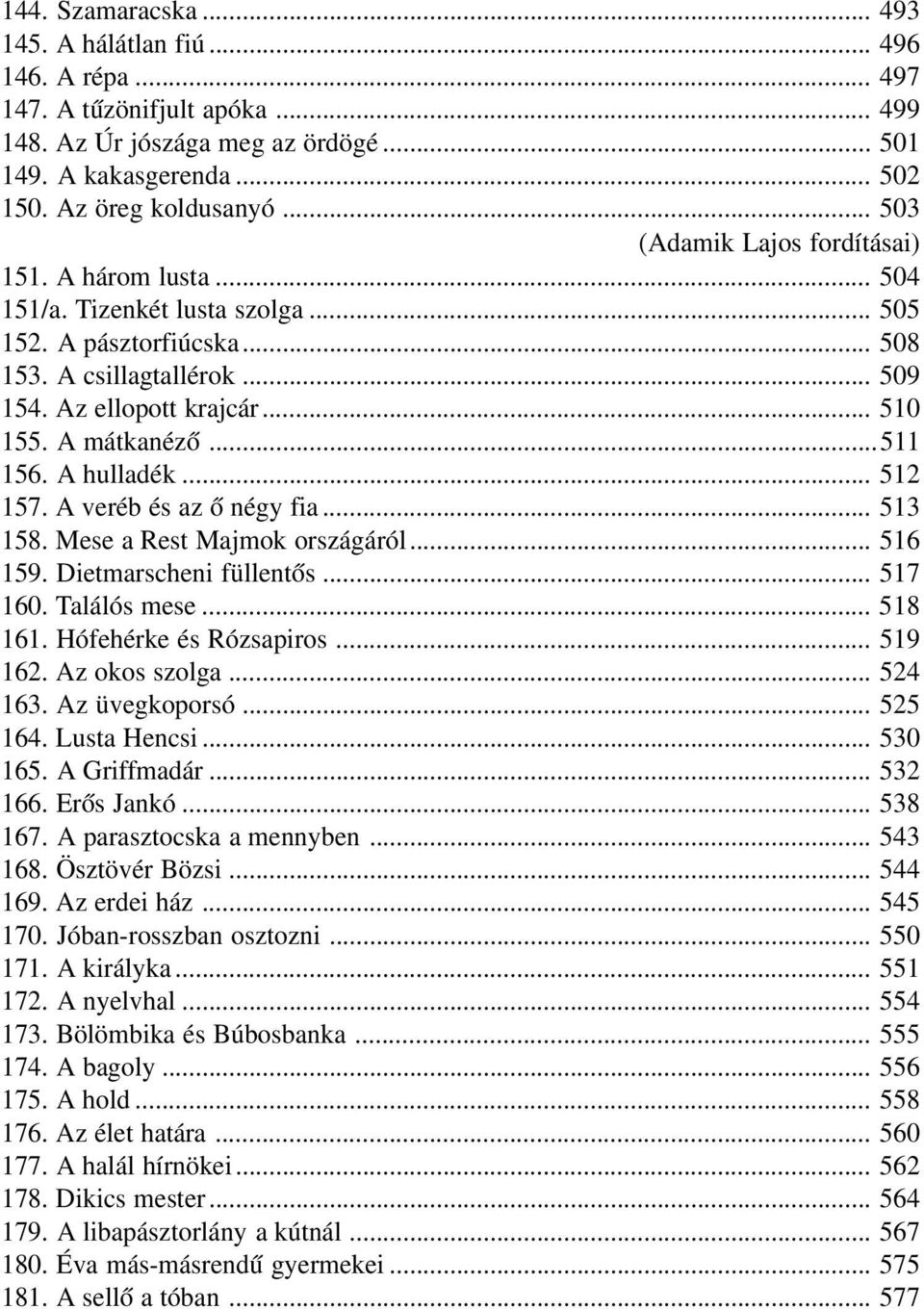 A mátkanéző...511 156. A hulladék... 512 157. A veréb és az ő négy fia... 513 158. Mese a Rest Majmok országáról... 516 159. Dietmarscheni füllentős... 517 160. Találós mese... 518 161.