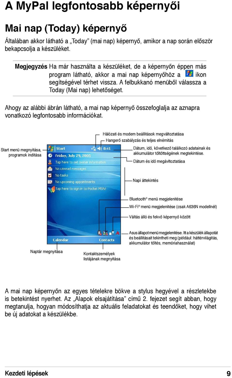 A felbukkanó menüből válassza a Today (Mai nap) lehetőséget. Ahogy az alábbi ábrán látható, a mai nap képernyő összefoglalja az aznapra vonatkozó legfontosabb információkat.