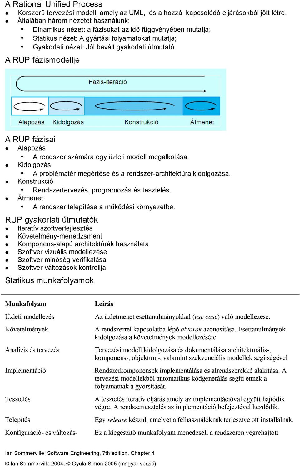 A RUP fázismodellje A RUP fázisai Alapozás A rendszer számára egy üzleti modell megalkotása. Kidolgozás A problématér megértése és a rendszer-architektúra kidolgozása.