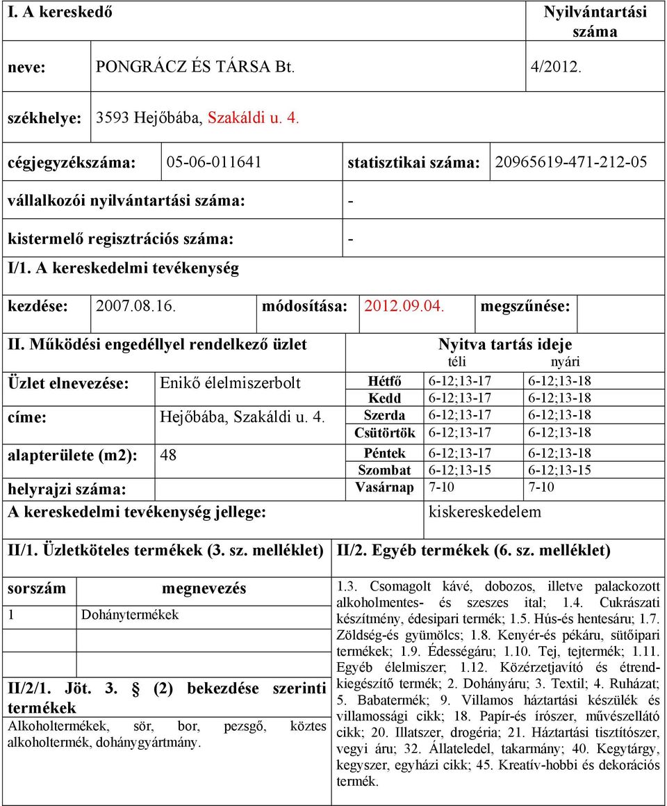 Szerda 6-12;13-17 6-12;13-18 Csütörtök 6-12;13-17 6-12;13-18 alapterülete (m2): 48 Péntek 6-12;13-17 6-12;13-18 Szombat 6-12;13-15 6-12;13-15 helyrajzi : Vasárnap 7-10 7-10 II/1. Üzletköteles (3. sz.