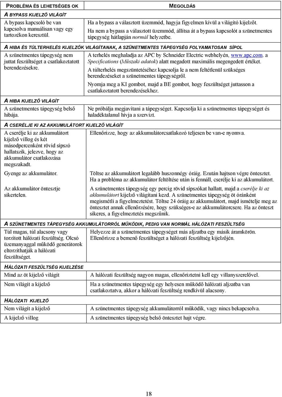 Ha nem a bypass a választott üzemmód, állítsa át a bypass kapcsolót a szünetmentes tápegység hátlapján normál helyzetbe.