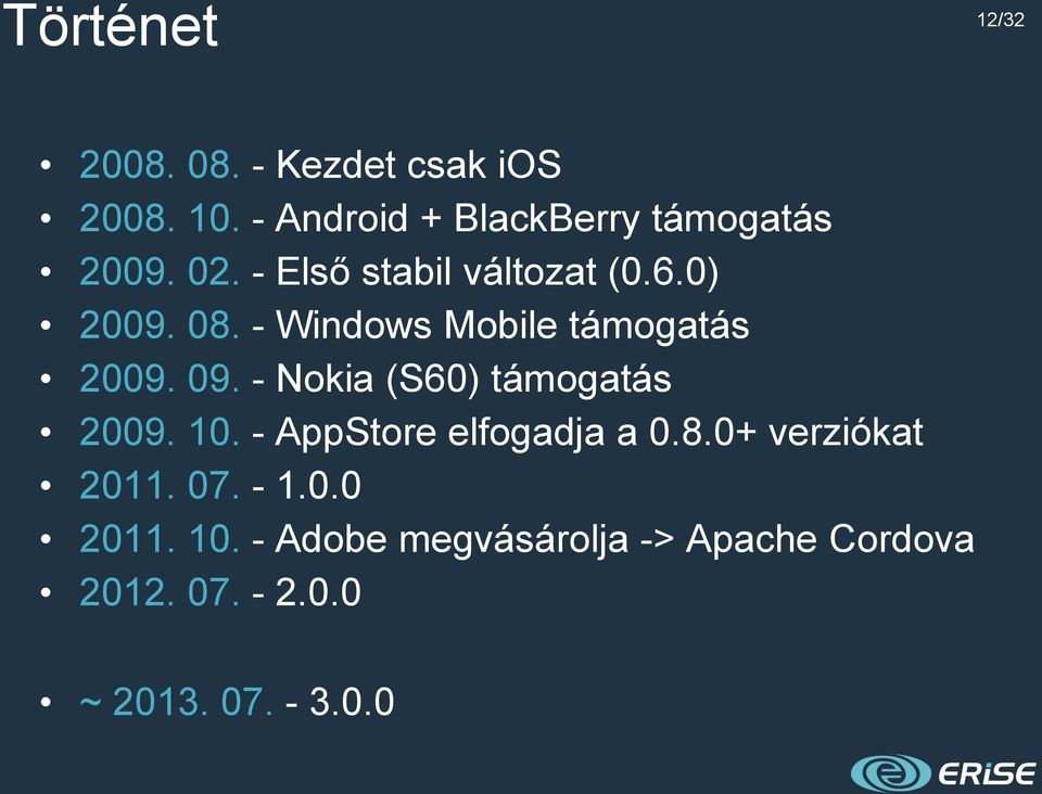 - Windows Mobile támogatás 2009. 09. - Nokia (S60) támogatás 2009. 10.