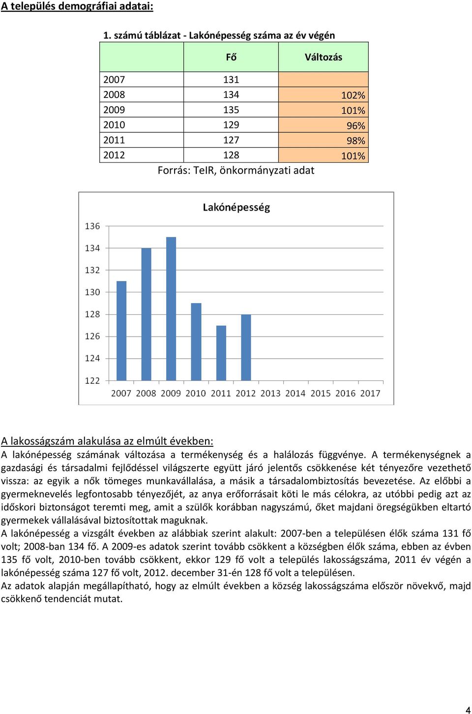 elmúlt években: A lakónépesség számának változása a termékenység és a halálozás függvénye.