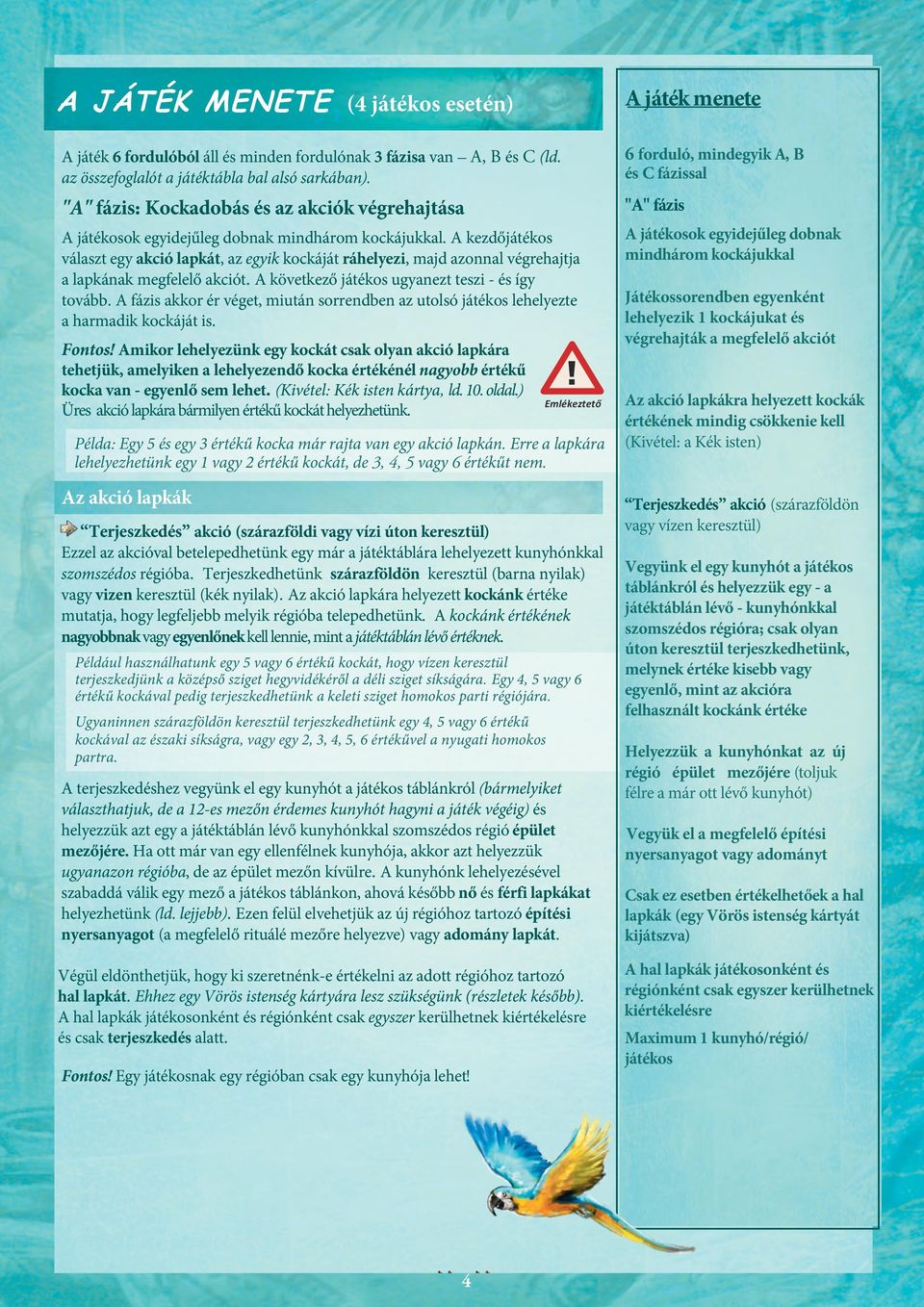 A kezdőjátékos választ egy akció lapkát, az egyik kockáját ráhelyezi, majd azonnal végrehajtja a lapkának megfelelő akciót. A következő játékos ugyanezt teszi - és így tovább.