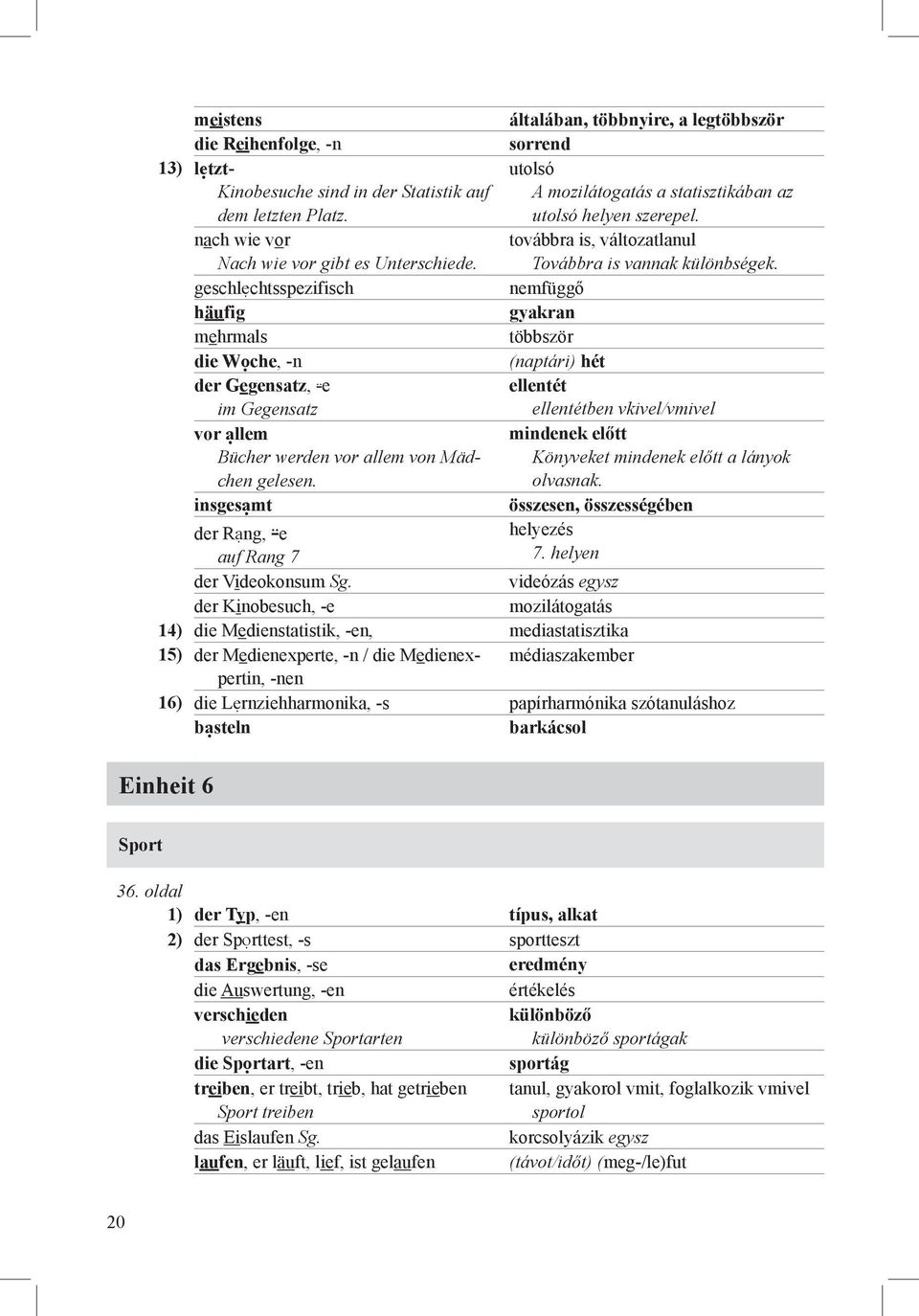 geschlechtsspezifisch nemfüggő häufig gyakran mehrmals többször die Woche, -n (naptári) hét der Gegensatz, -e im Gegensatz ellentét ellentétben vkivel/vmivel vor allem Bücher werden vor allem von