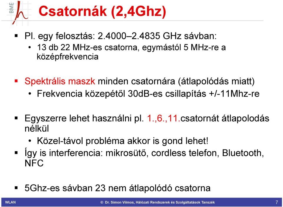 csatornára (átlapolódás miatt) Frekvencia közepétől 30dB-es csillapítás +/-11Mhz-re Egyszerre lehet használni pl.