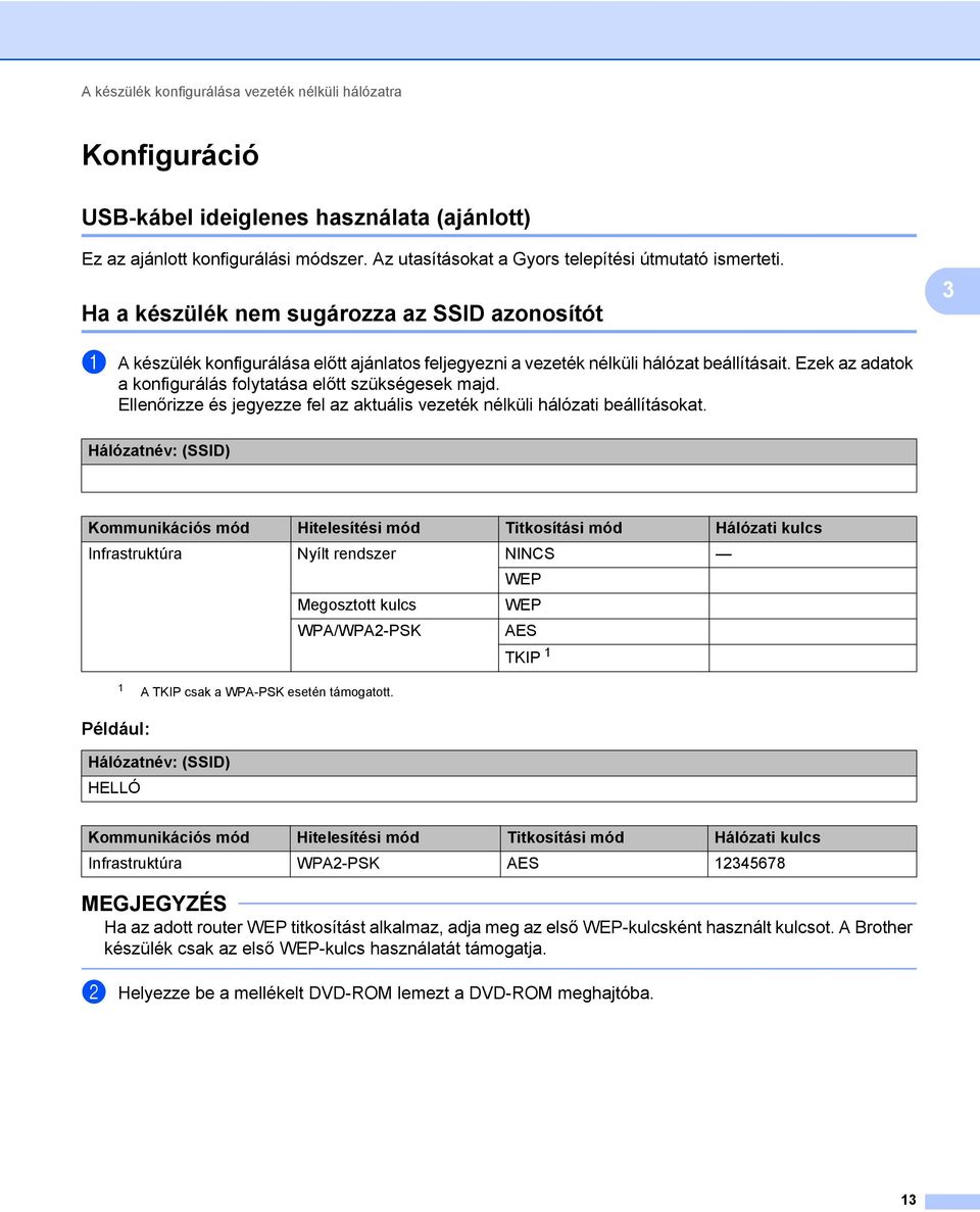 Ezek az adatok a konfigurálás folytatása előtt szükségesek majd. Ellenőrizze és jegyezze fel az aktuális vezeték nélküli hálózati beállításokat.