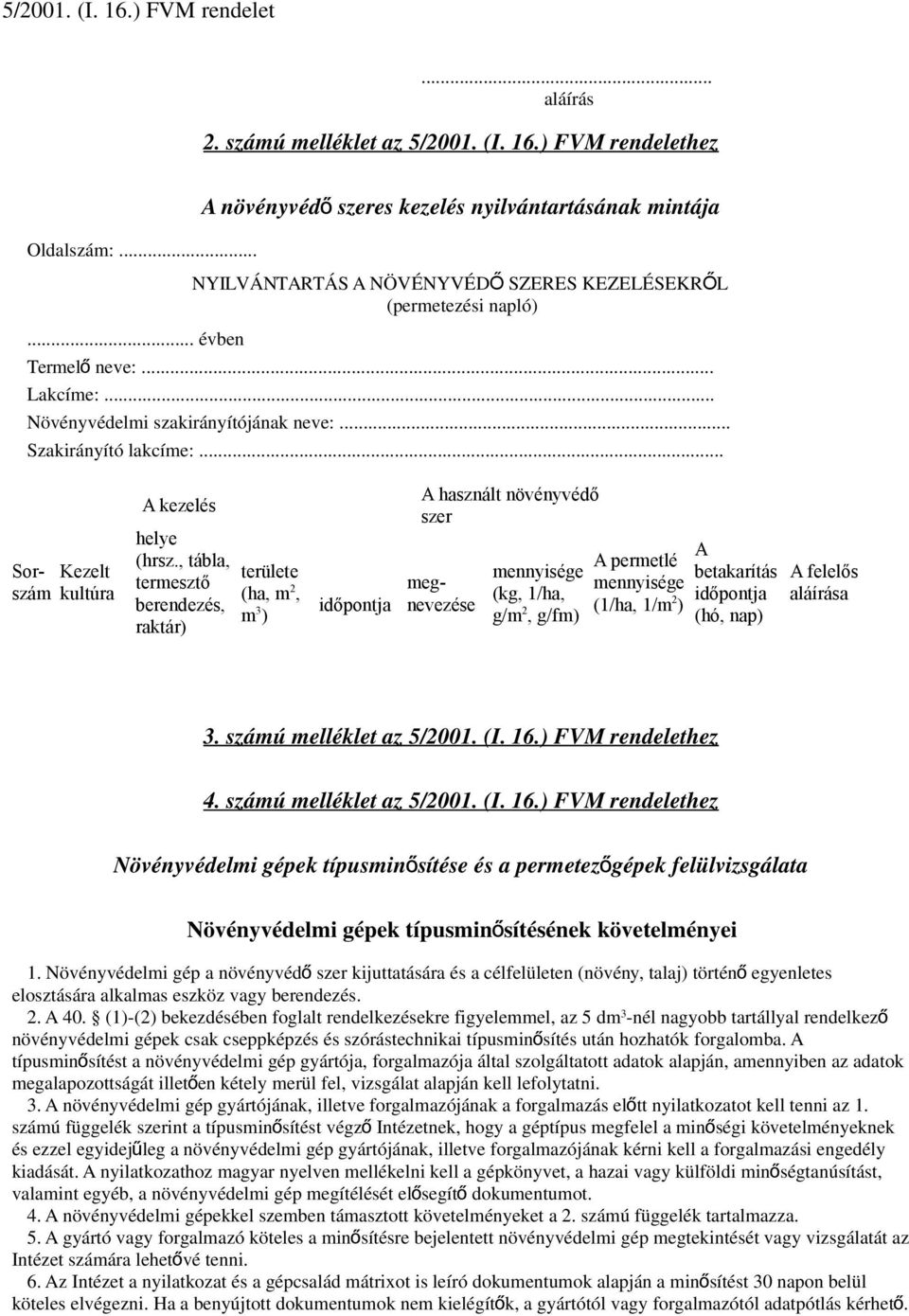 .. Növényvédelmi szakirányítójának neve:... Szakirányító lakcíme:... Sorszám Kezelt kultúra A kezelés helye (hrsz.