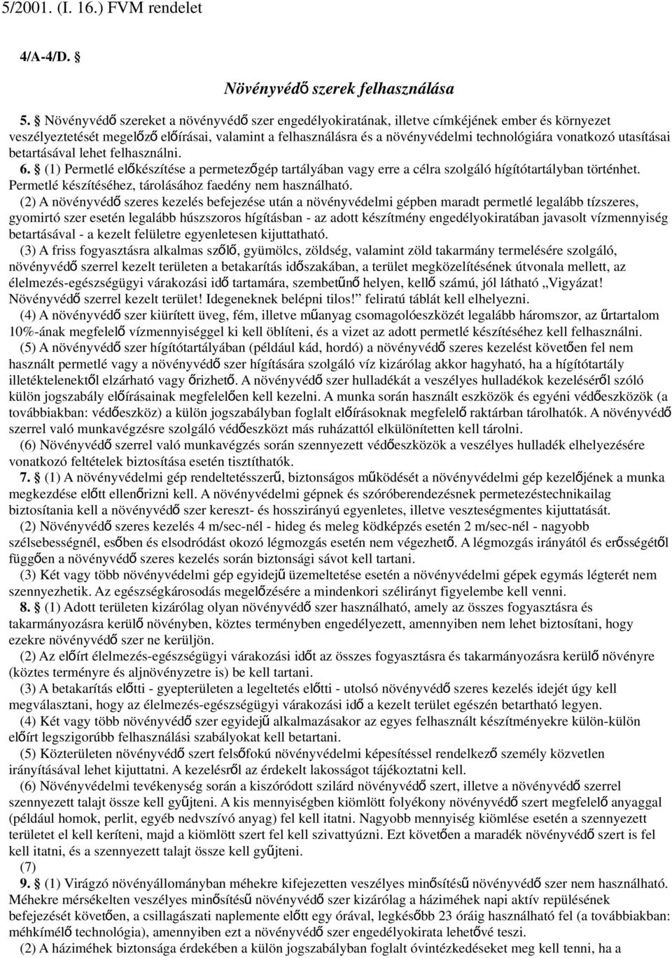5/2001. (I. 16.) FVM rendelet - PDF Ingyenes letöltés