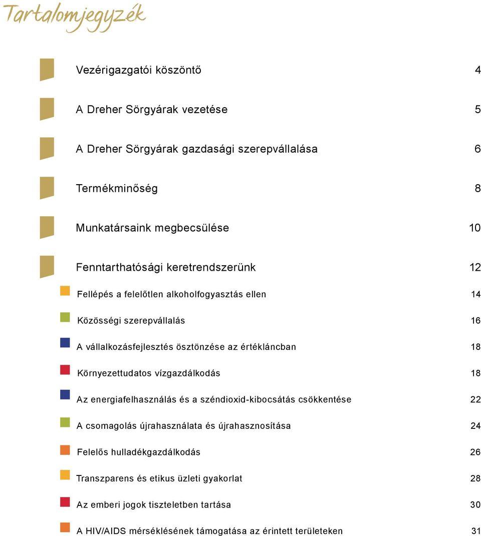 18 Környezettudatos vízgazdálkodás 18 Az energiafelhasználás és a széndioxid-kibocsátás csökkentése 22 A csomagolás újrahasználata és újrahasznosítása 24 Felelős