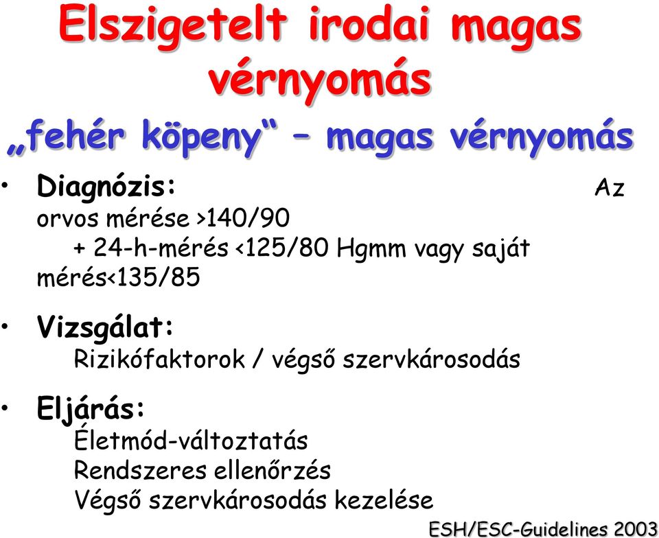 Vizsgálat: Rizikófaktorok / végső szervkárosodás Eljárás: