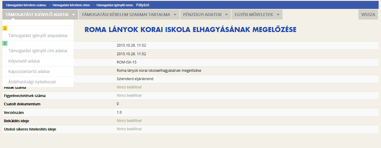 Figyelem! Elképzelhető, hogy a hibaüzenetek során olyan hibákat is kiír a rendszer, melyek nem ezen, hanem egy később kitöltendő oldalon találhatók.