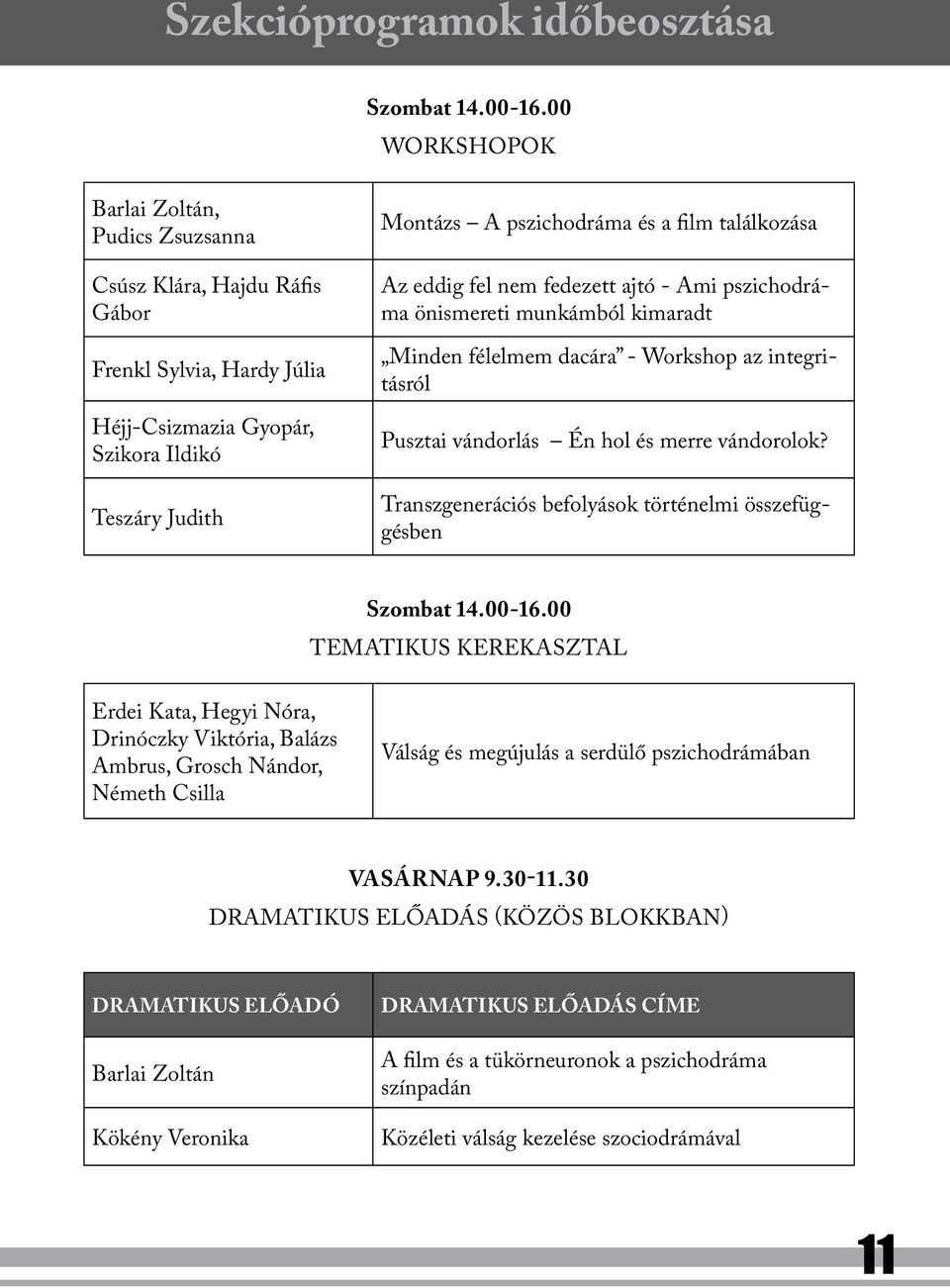 találkozása Az eddig fel nem fedezett ajtó - Ami pszichodráma önismereti munkámból kimaradt Minden félelmem dacára - Workshop az integritásról Pusztai vándorlás Én hol és merre vándorolok?