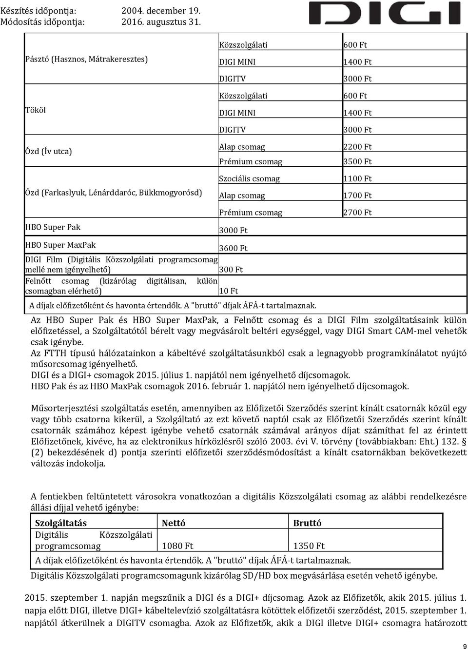 értendők. A "bruttó" díjak ÁFÁ-t tartalmaznak.