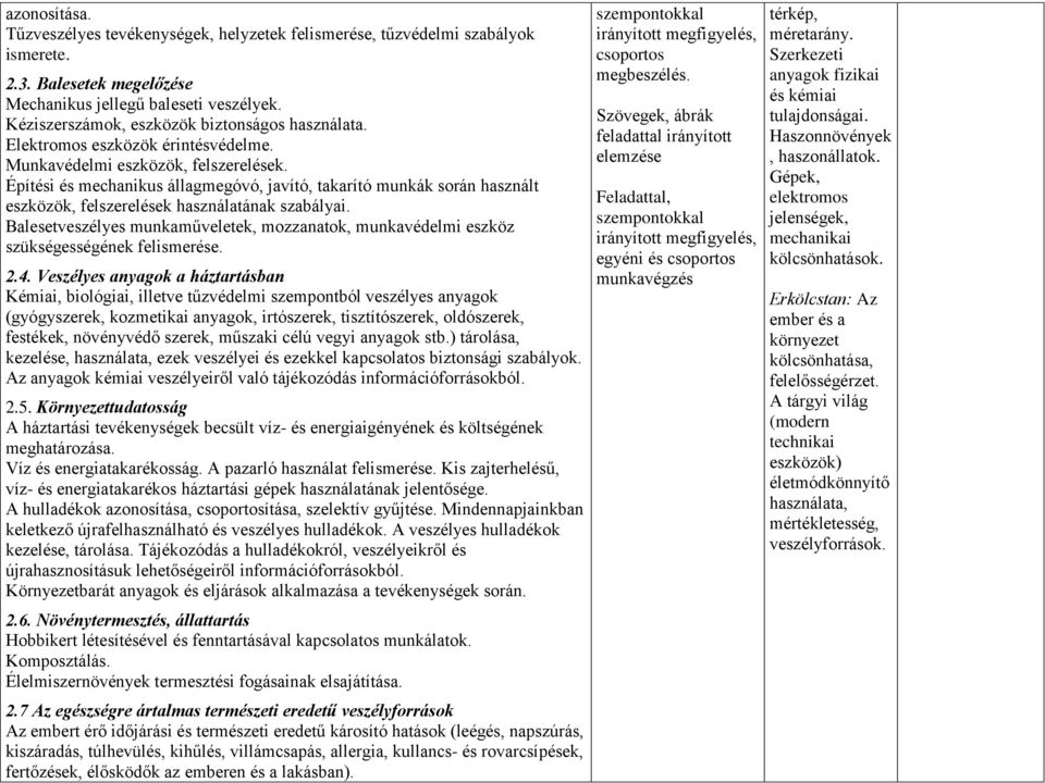 Építési és mechanikus állagmegóvó, javító, takarító munkák során használt eszközök, felszerelések használatának szabályai.