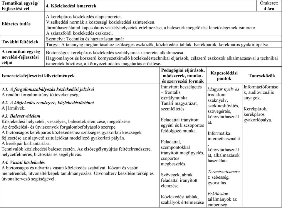 Járműhasználattal kapcsolatos veszélyhelyzetek értelmezése, a balesetek megelőzési lehetőségeinek ismerete. A szárazföldi közlekedés eszközei.