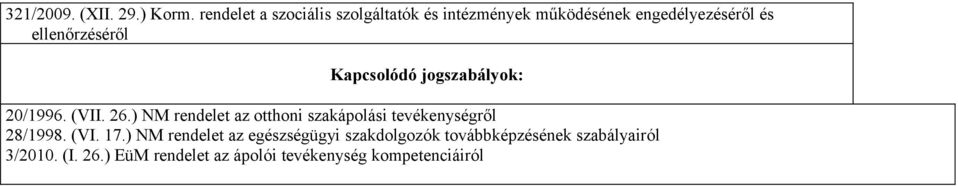 ellenőrzéséről Kapcsolódó jogszabályok: 20/1996. (VII. 26.