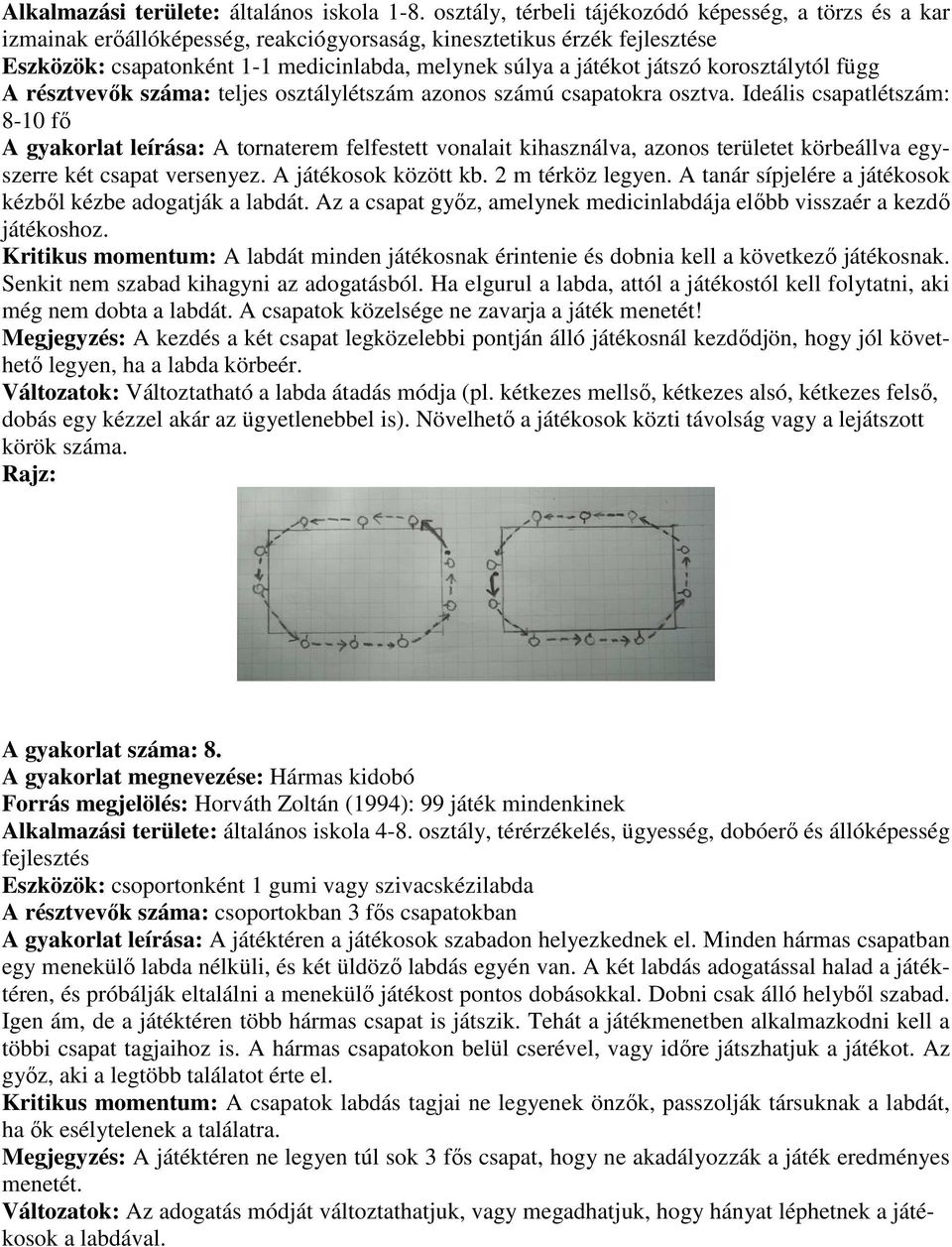 játszó korosztálytól függ A résztvevők száma: teljes osztálylétszám azonos számú csapatokra osztva.