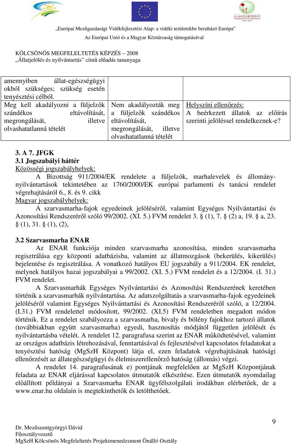 olvashatatlanná tételét A beérkezett állatok az előírás szerinti jelöléssel rendelkeznek-e? 3. A 7. JFGK 3.