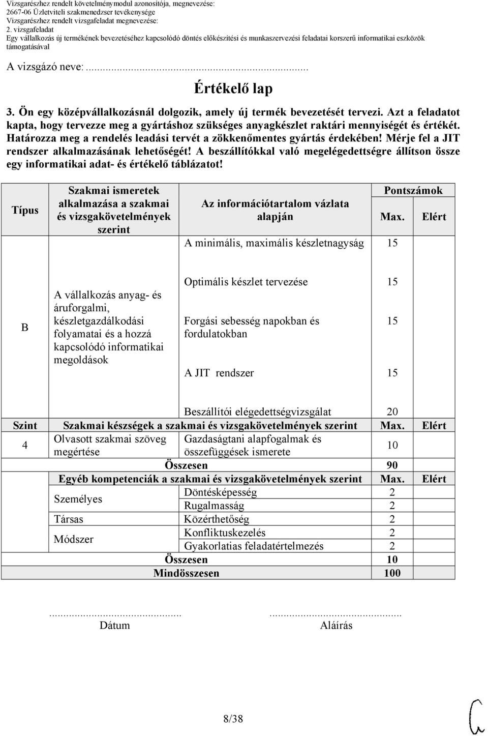 Mérje fel a JIT rendszer alkalmazásának lehetőségét! A beszállítókkal való megelégedettségre állítson össze egy informatikai adat- és értékelő táblázatot!