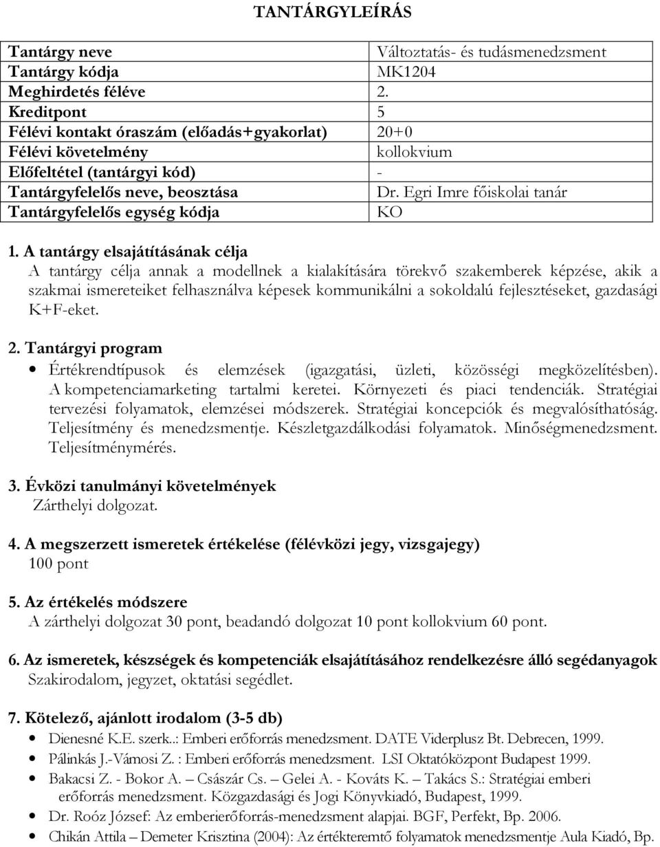 gazdasági K+F-eket. Értékrendtípusok és elemzések (igazgatási, üzleti, közösségi megközelítésben). A kompetenciamarketing tartalmi keretei. Környezeti és piaci tendenciák.