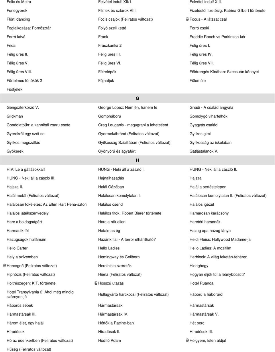 Roach vs Parkinson-kór Frida Frászkarika 2 Félig üres I. Félig üres II. Félig üres III. Félig üres IV. Félig üres V. Félig üres VI. Félig üres VII. Félig üres VIII.