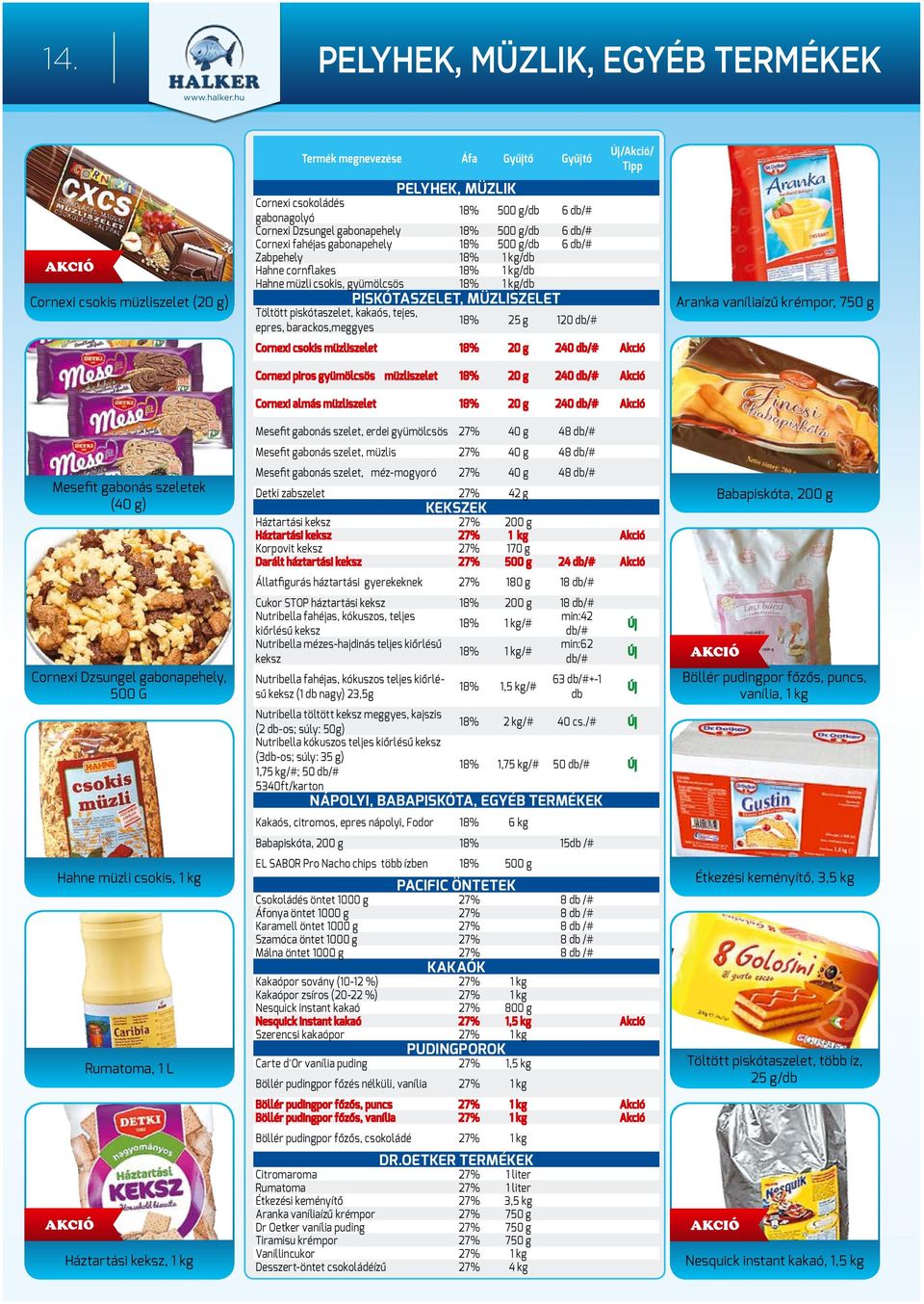 cornflakes 18% / Hahne müzli csokis, gyümölcsös 18% / PISKÓTASZELET, MÜZLISZELET Töltött piskótaszelet, kakaós, tejes, epres, barackos,meggyes 18% 25 g 120 /# Új/Akció/ Tipp Cornexi csokis