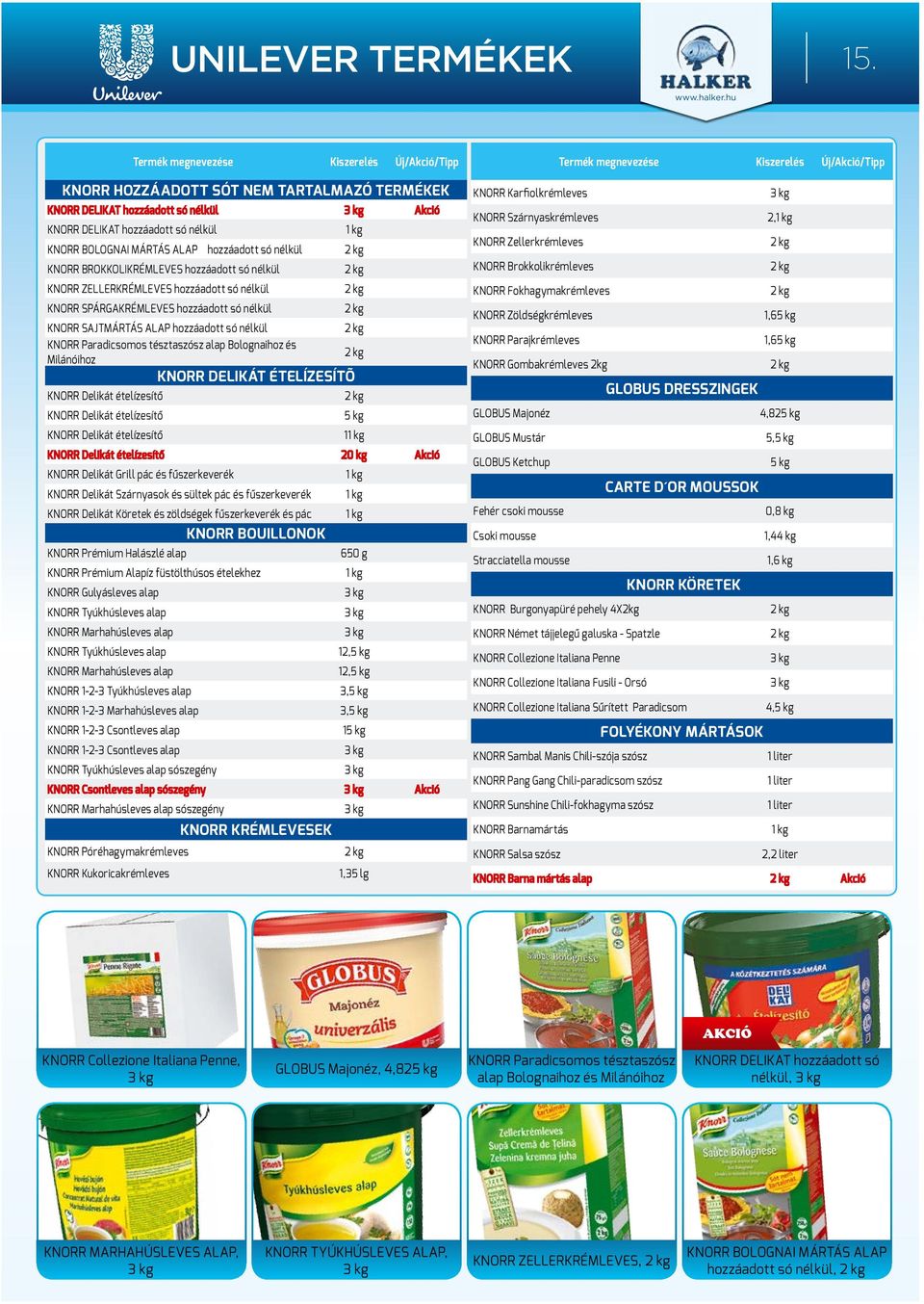 hozzáadott só nélkül KNORR BROKKOLIKRÉMLEVES hozzáadott só nélkül KNORR ZELLERKRÉMLEVES hozzáadott só nélkül KNORR SPÁRGAKRÉMLEVES hozzáadott só nélkül KNORR SAJTMÁRTÁS ALAP hozzáadott só nélkül 2 kg